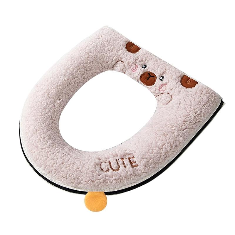 Winter Warm Toilet Seat Cover With Cartoon Bear Pattern Thicken Cushion Bathroom Essential Kids Friendly Cartoon Cover