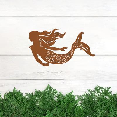 Rustic Metal Mermaid Wall Art - Transform Your Outdoor Spaces. Ideal for Patio and Garden. Lovely Housewarming Option