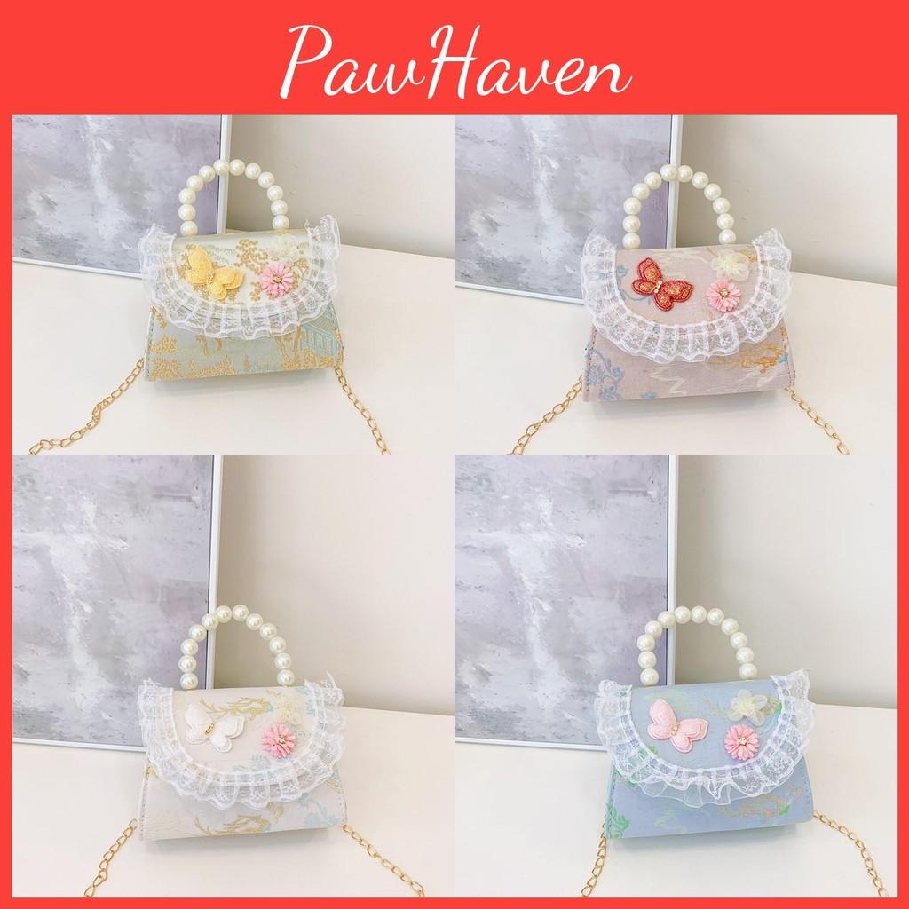 Embroidered Lace Pearl Chain Childrens Crossbody Bag Suitable Daily For