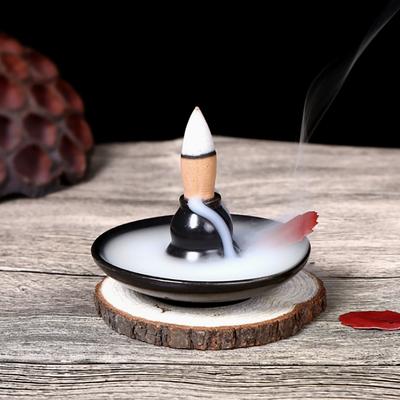 Black Multifunctional Backflow Incense Burner Ceramic Incense Holder Gourd Coil Incense Base Mini Home Decor Black Cone Censer