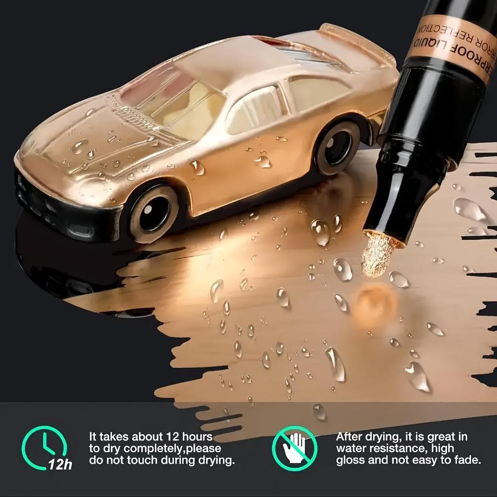 1/6pcs silver/golden Reflective Paint, Metal Marker Pen, DIY Liquid Signature Model, High Photoelectric Plating Pen