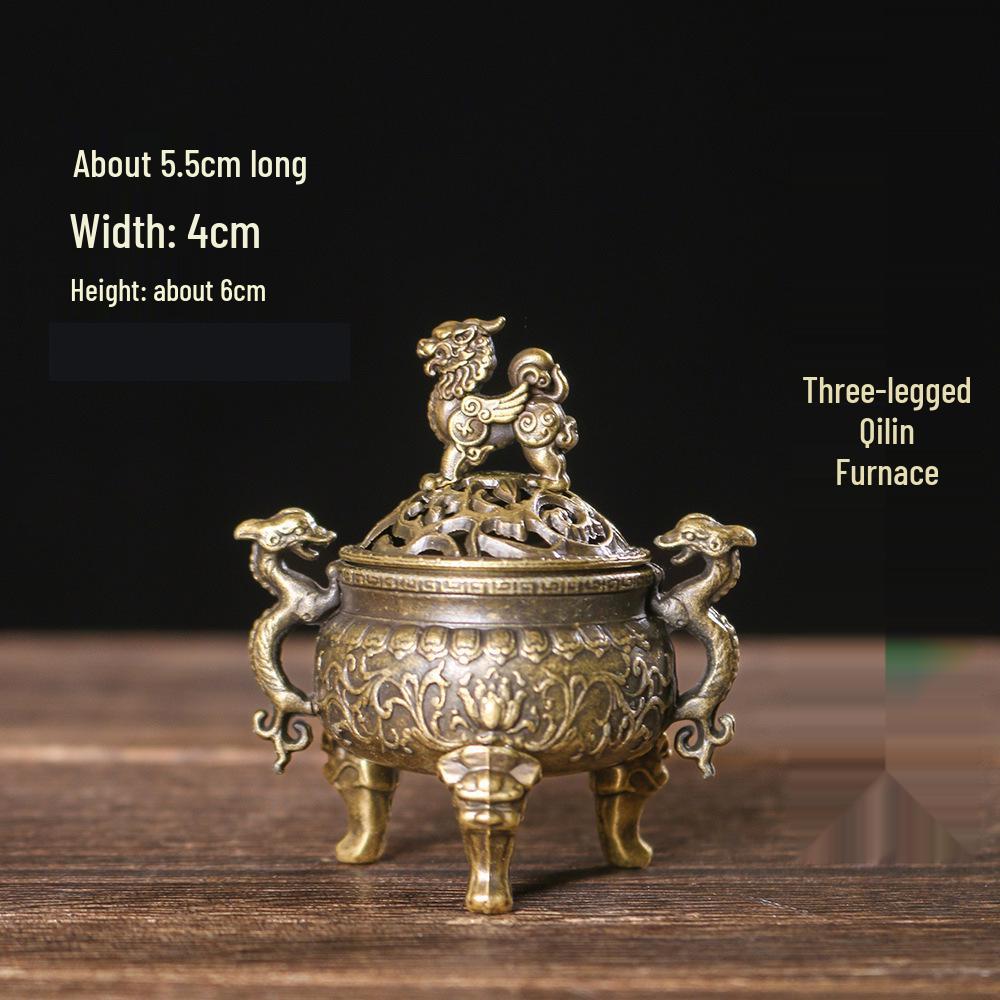 Kylin Three-Legged Alloy Incense Burner with Elephant Foot and Lotus Leaf Design