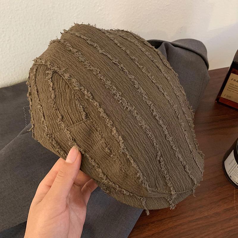 

Ретро однотонный полосатый берет женский весенне-летний литературный и ретро универсальный маленький тонкий кепка газетчика M（56-58cm）