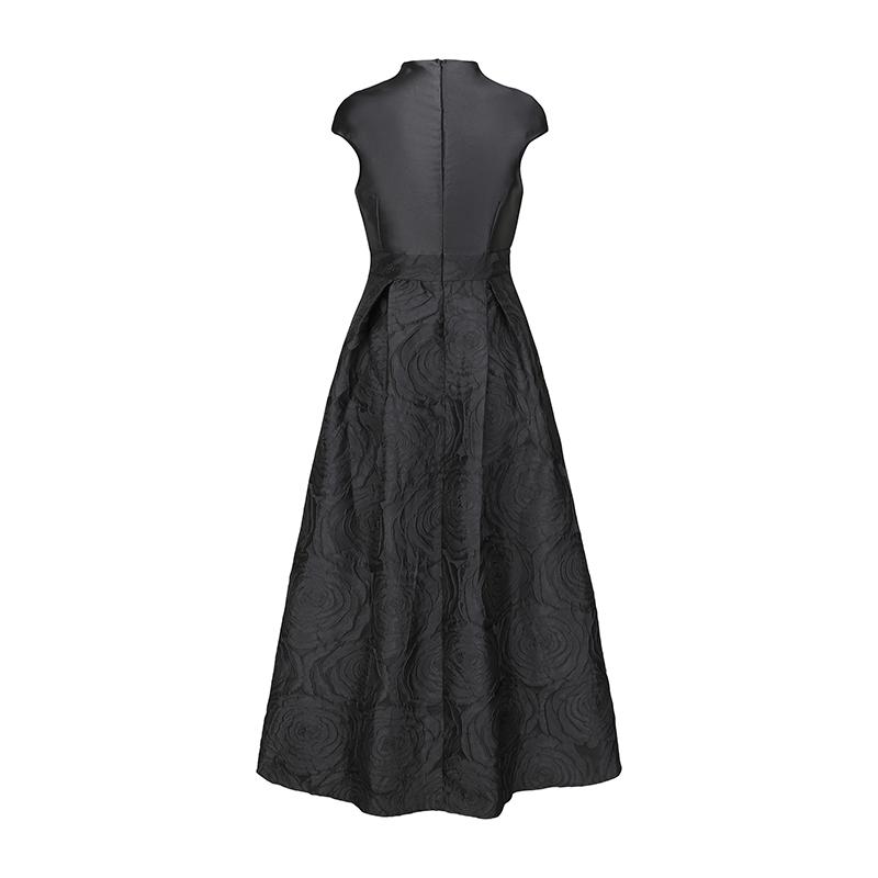 2026 Spring New Arrival Elegant V-neck Red and Black Patchwork Jacquard Wedding Party Dress
