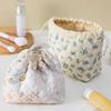 Fashion Vintage Flower Women Makeup Bag Cotton Tote Portable Female Cosmetic Storage Handbag Travel Organizer Drawstring Quilted