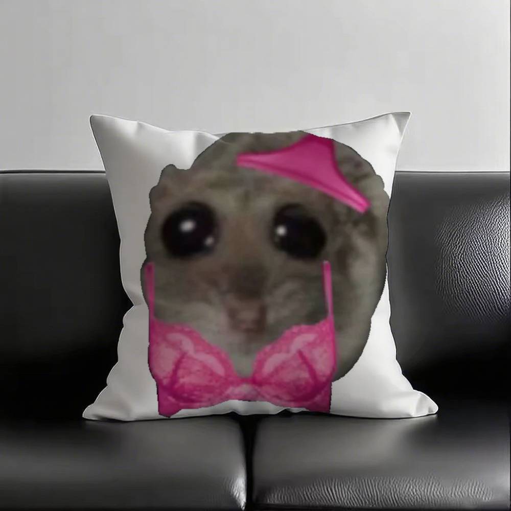1 Stück Lustige traurige Hamster Meme Kissenbezug Quadratisch Schlafzimmer Sofa Freizeit Komfort Kissen Auto Wohnzimmer Heimdekoration 16x16Inch