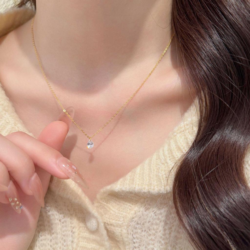 Cross-Border S925 Sterling Silver Water Drop Zircon Necklace - Elegant Women's Clavicle Chain