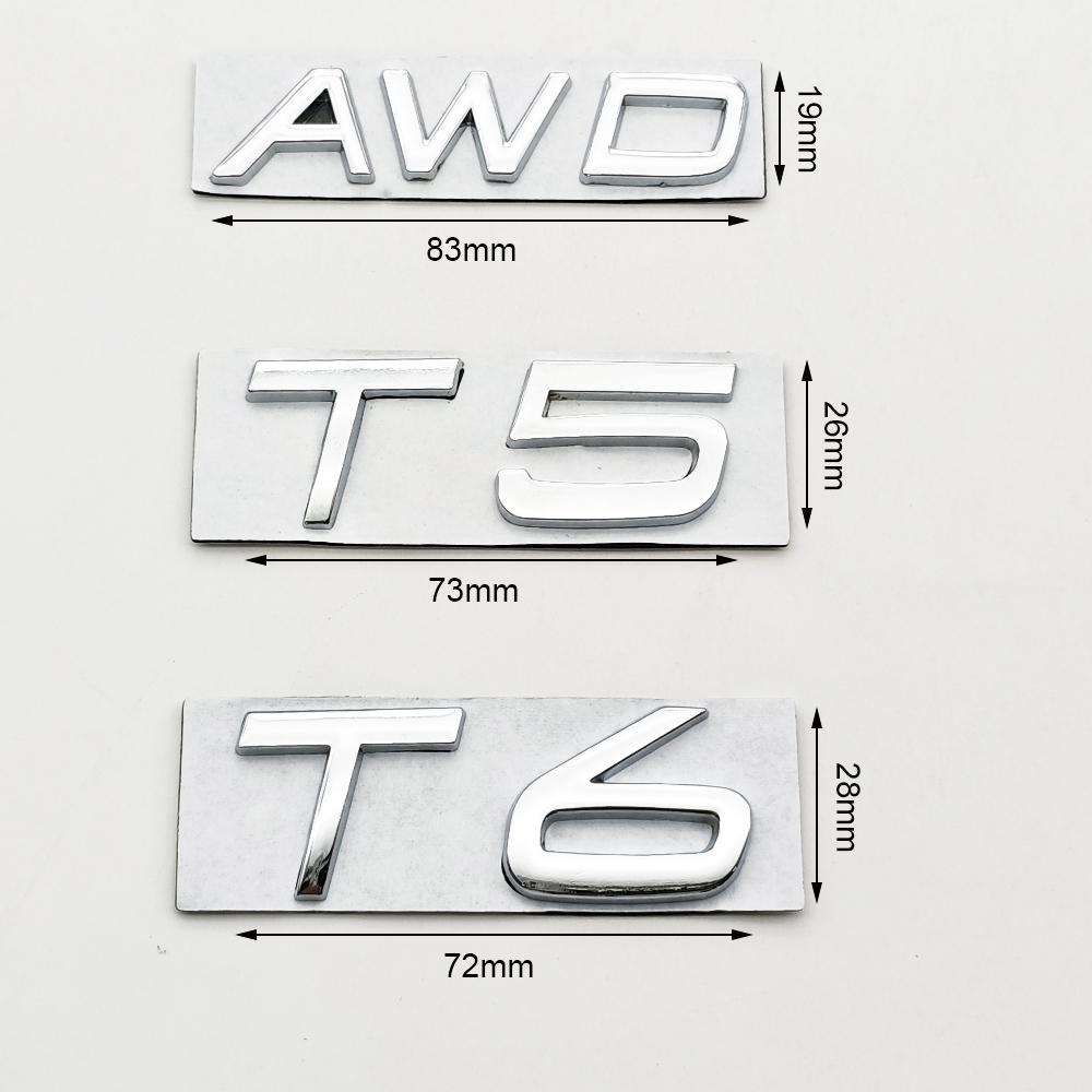 3D Metalen Badge Auto Achterklep Logo T5 T6 AWD Embleem voor Volvo S40 S60 S90 XC40 XC60 XC90 V50 V70 T5 T6 AWD Sticker Accessoires