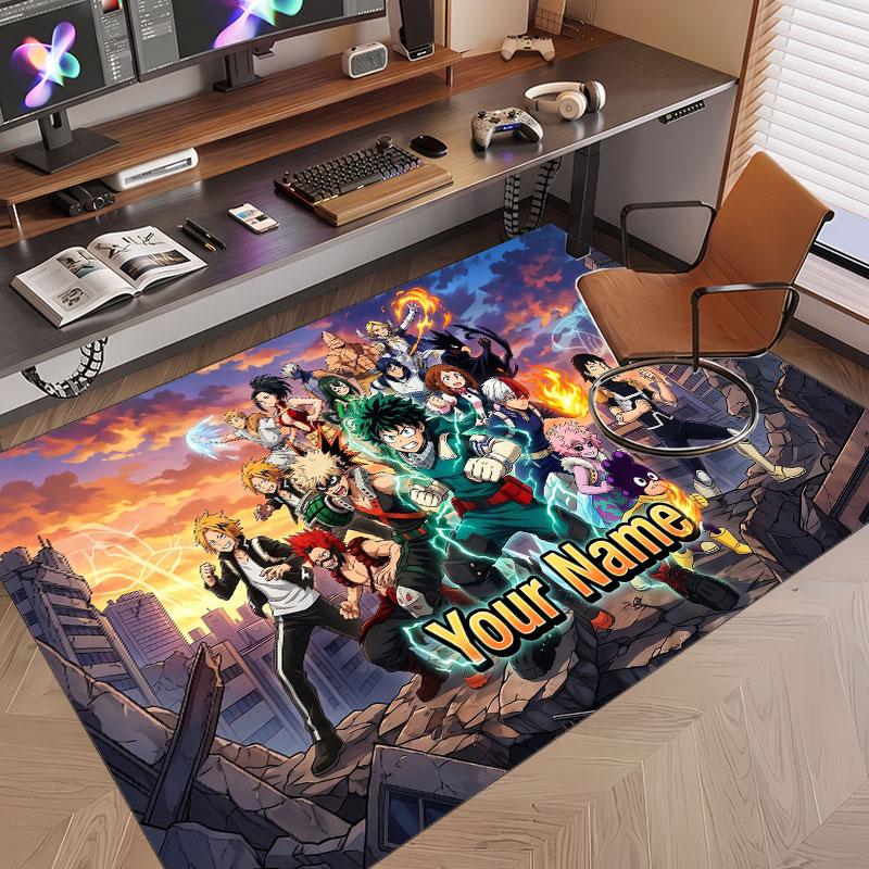 Custom Name Crystal Velvet Rug,My Hero Academia Comfortable Anti Slip Floor Mat For Room Decoration