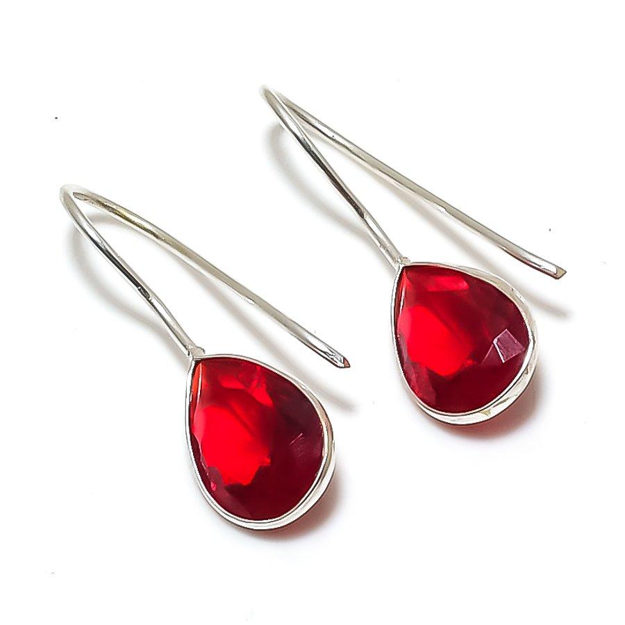 Natural Garnet Gemstone Handmade 925 Sterling Silver Jewelry Earring 1.26  ETC-14096