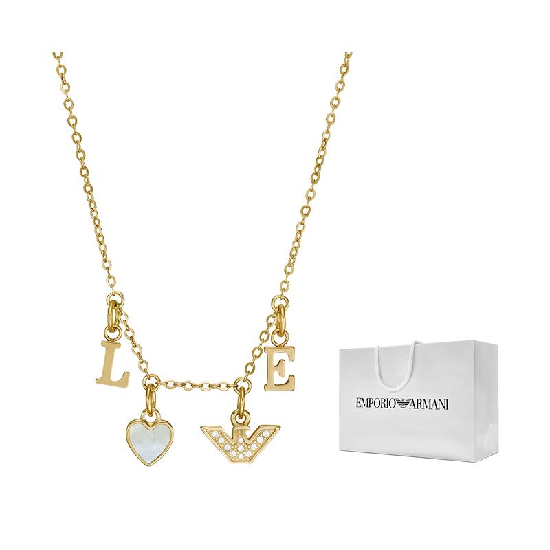 Emporio Armani Fashion Light Luxury Diamond Love Eagle Logo Heart Pendant Necklace Women necklace EGS2968710 Basic Packaging