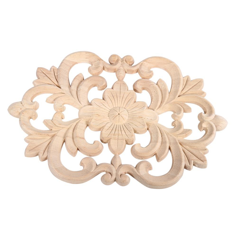 

Unpainted Finish Floral Wood Onlay Light Brown Wood Furniture Decal Door Cabinet Decor Classic Wood