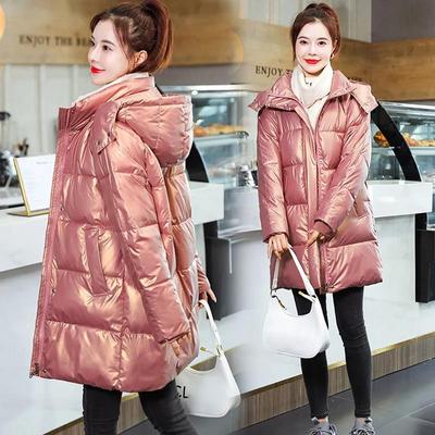Damen-Schneejacke, glänzend, lang, flauschig, warme Jacke mit Kapuze, leicht, Übergröße