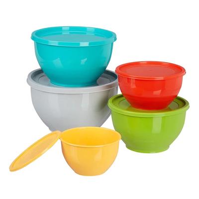10 Pc Assorted Plastic Mixing Bowl Set with Lids Durable BPA Free Dishwasher Safe Ideal Kitchen Cooking Baking Salad
