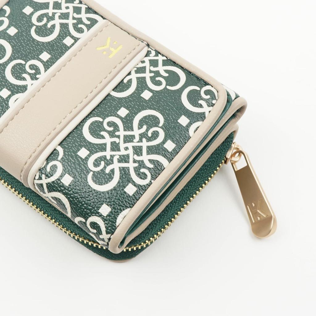 Hiroko Koshino Femme Wallet with Round Compact Black Women's Tri-fold Zipper, Monogram, Wallet,