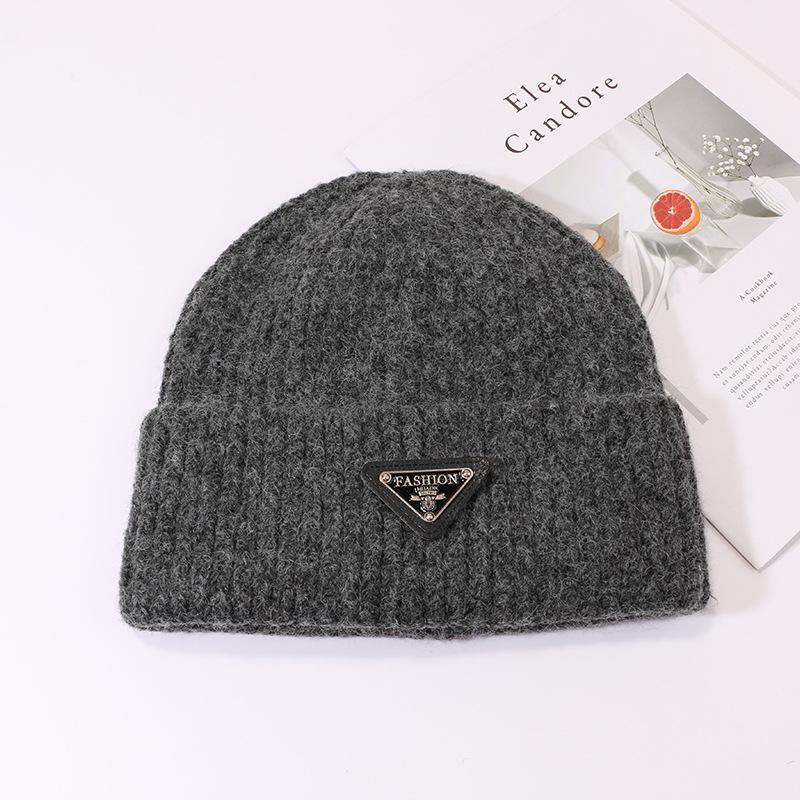 Woolen Hats for Women Triangle Marked Warm Knitted Hats for Couples  Pullover Hats Anti Cold Hats for Men  Autumn and Winter.
