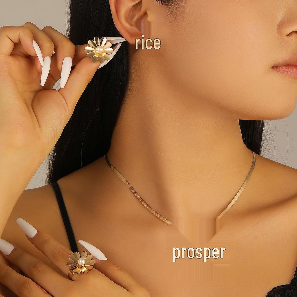 Vynikající 3D duté náušnice s květinami a náhrdelník - Elegantní evropský a americký design šperků pro ženy