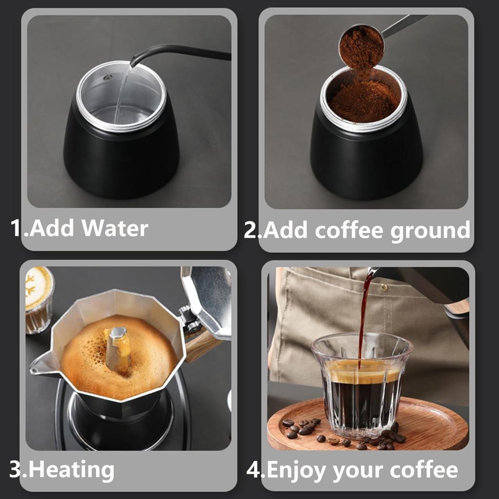 Leeseph Moka-Kanne, italienische Kaffeekanne, 150 ml, Espressokocher für den Herd, manuelle kubanische Kaffeemaschine für den Herd zum Campen