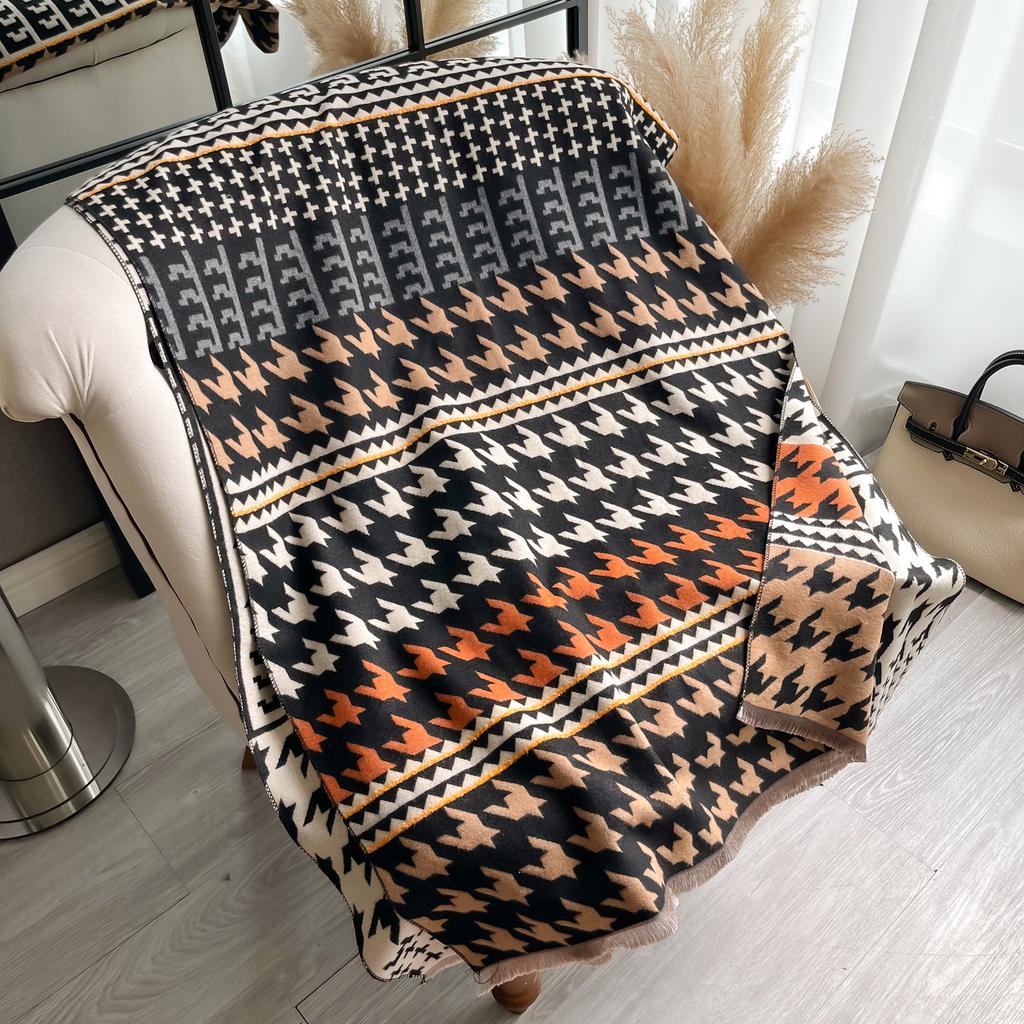 New Houndstooth Print Scarf For Women Warmer Winter Cashmere Pashmina Scarves Shawls Female Thick Blanket Wraps Foulard
