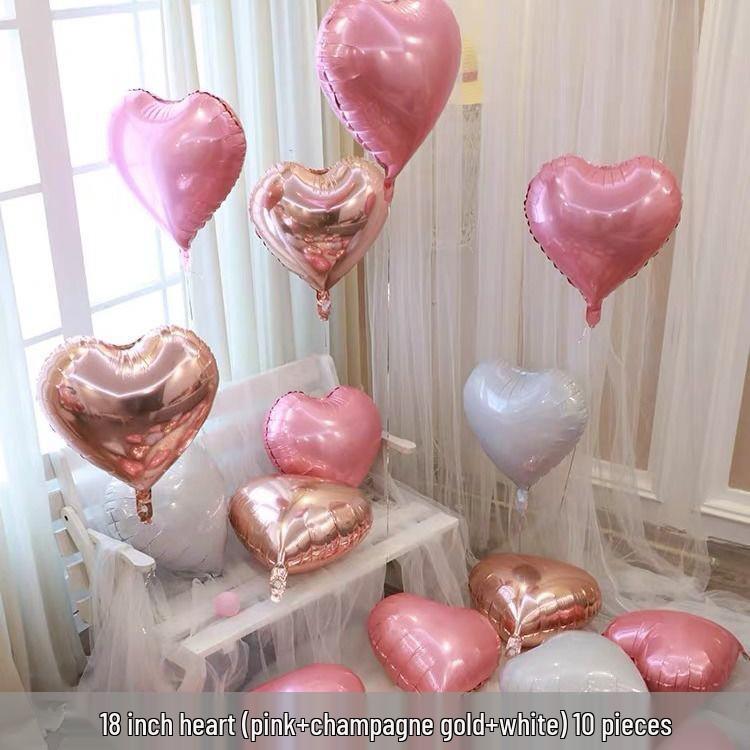 Qixi Valentine's Day Romantic Pink Heart & Star Balloons for Weddings & Birthdays