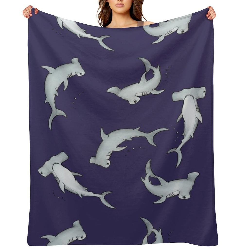 Hammerhead Sharks Blue Throw Blanket Valentine Gift Ideas Cute Plaid for Winter Sofa Quilt Blankets