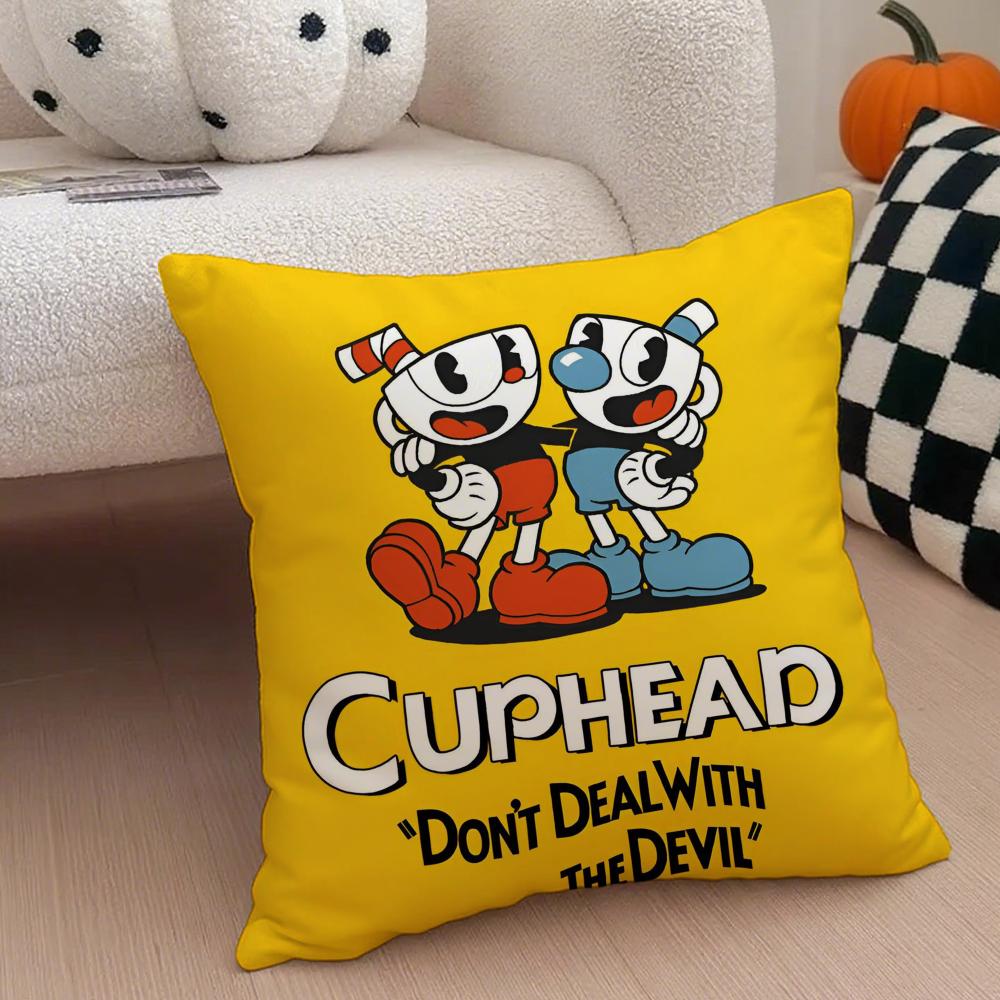 Retro Cartoon American Game CCuphead Cushion Cover Throw Pillow Cover Hidden Button Durable Polyester Chair Cushion
