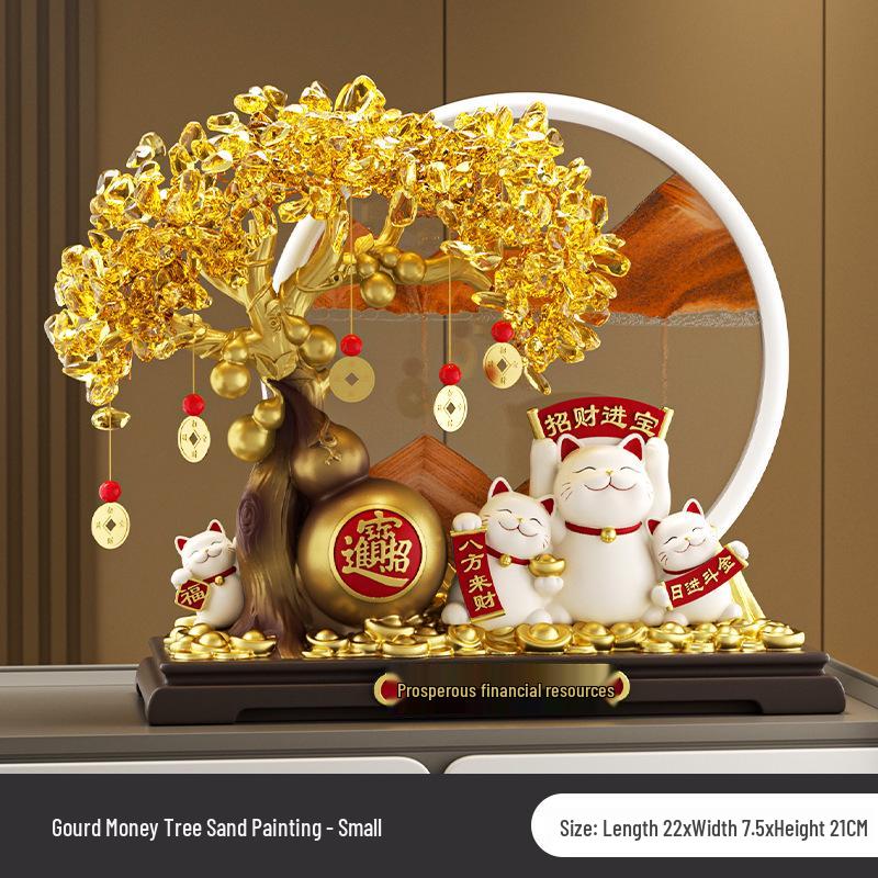 

Quicksand Money Tree Lucky Cat Figurine: Elegant Housewarming Gift for New Shops & Living Rooms