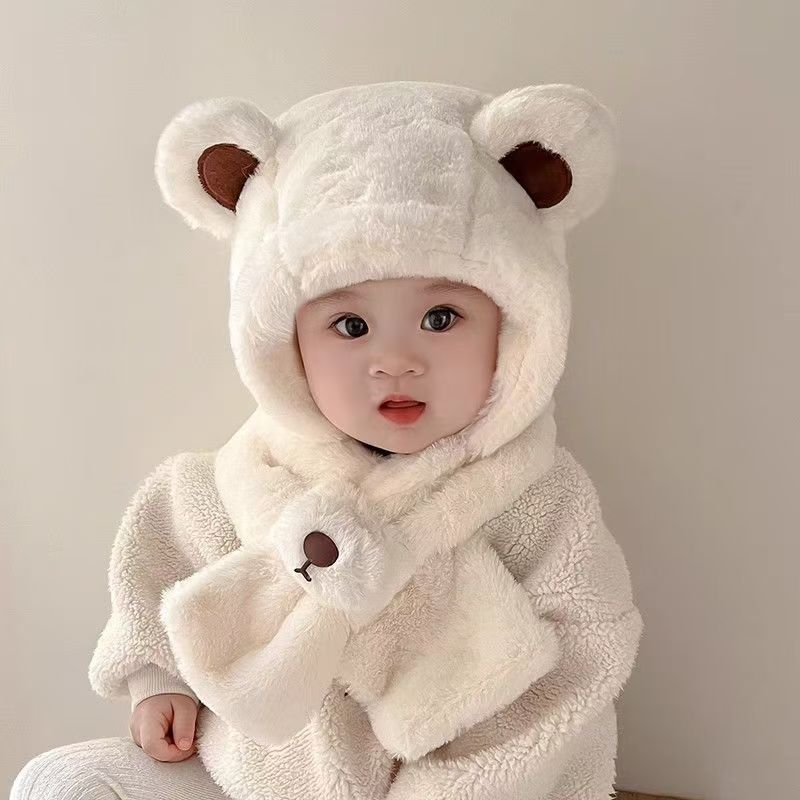 Kids Hat Scarf Set Thermal Fleece Set Winter Ear Protection Baby Toddler Cold Weather Beanie Neck Warmer Soft Warm Set Windproof Infant Cap