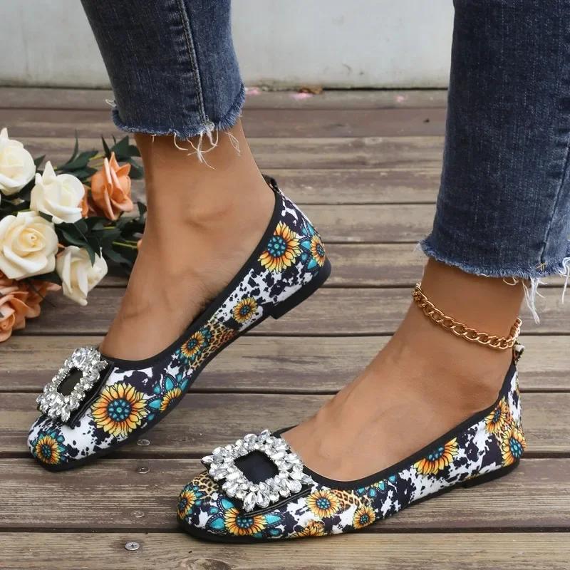 Fashion Shoes for Women 2024 Hot Sale One Kick Women's Flats Autumn Round Toe Rhinestones Mixed Colors Flat Casual Comfortable Shoes