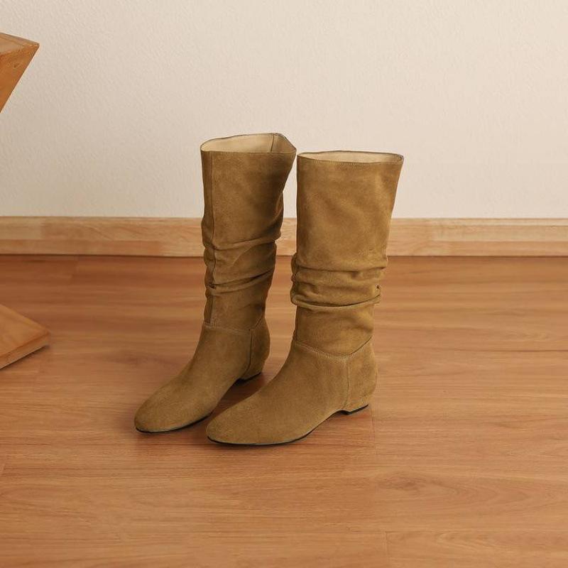 Autumn and winter women's Martin boots large size cow suede high boots sleeve rubber sole new versatile leather women's boots