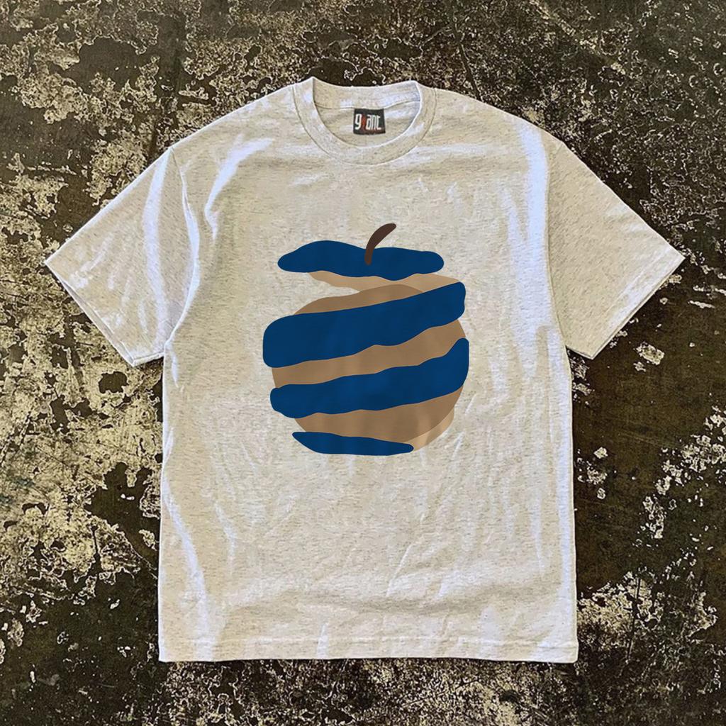 Pure Cotton Americanstyle Creative Apple Print Summer Trend Simple Retro Hong Kong Style Shortsleeved Shirt