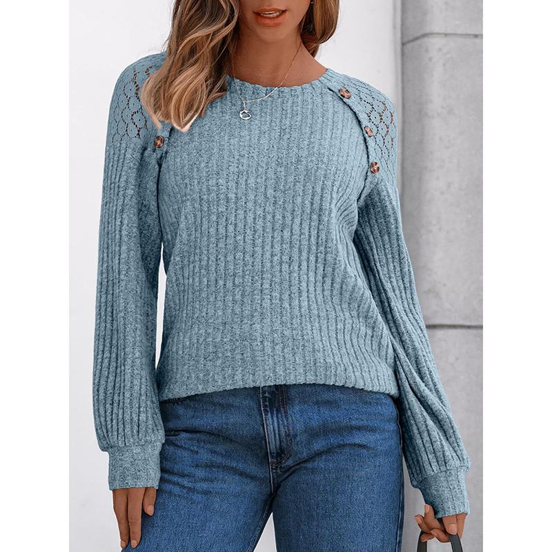

New Autumn Women s Blouses Elegant Fashion Lace Hollow Out Patchwork Button Shirts Loose Casual Long Sleeve Pullover Tops XL синій