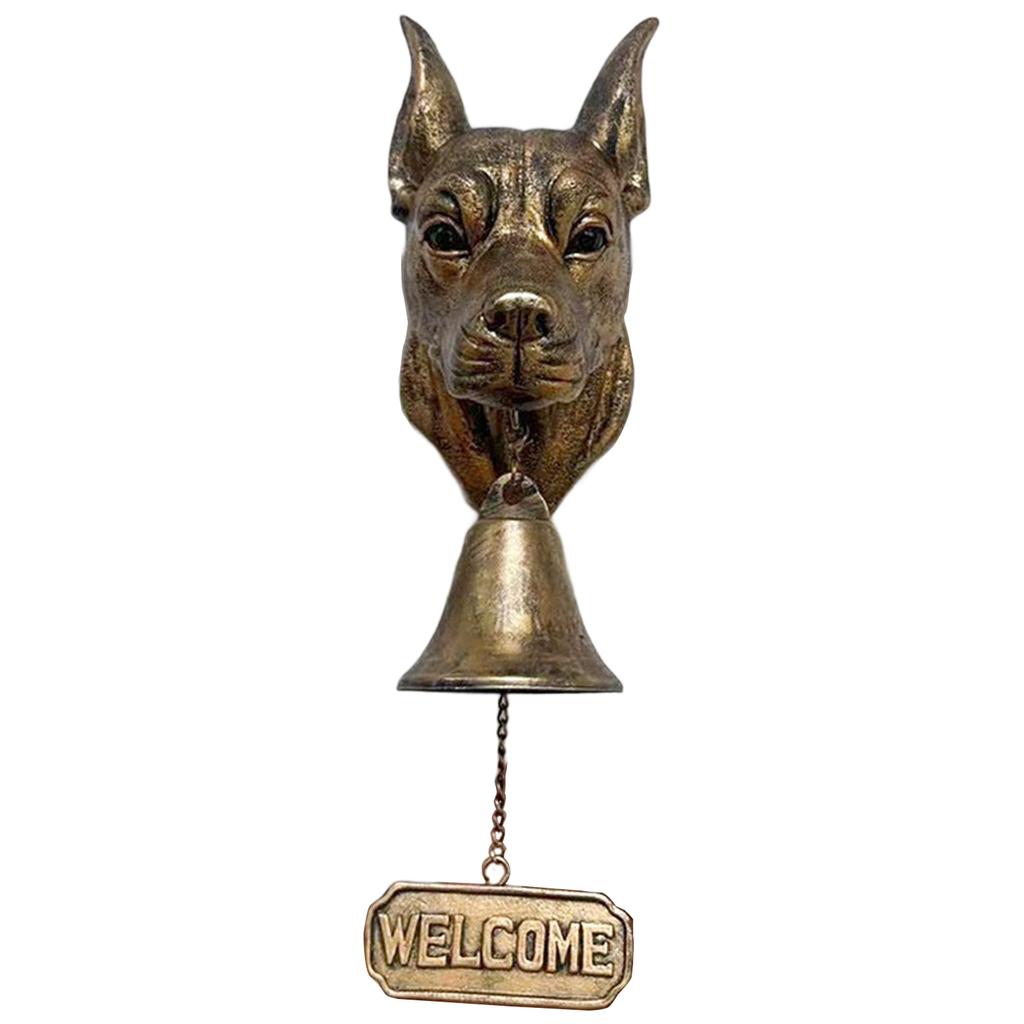 Vintage Bronze Dog Head Shape Resins Welcome Doorbell Outdoor Wall Hanging Decoration For Dog Lover Home Entrance Decors
