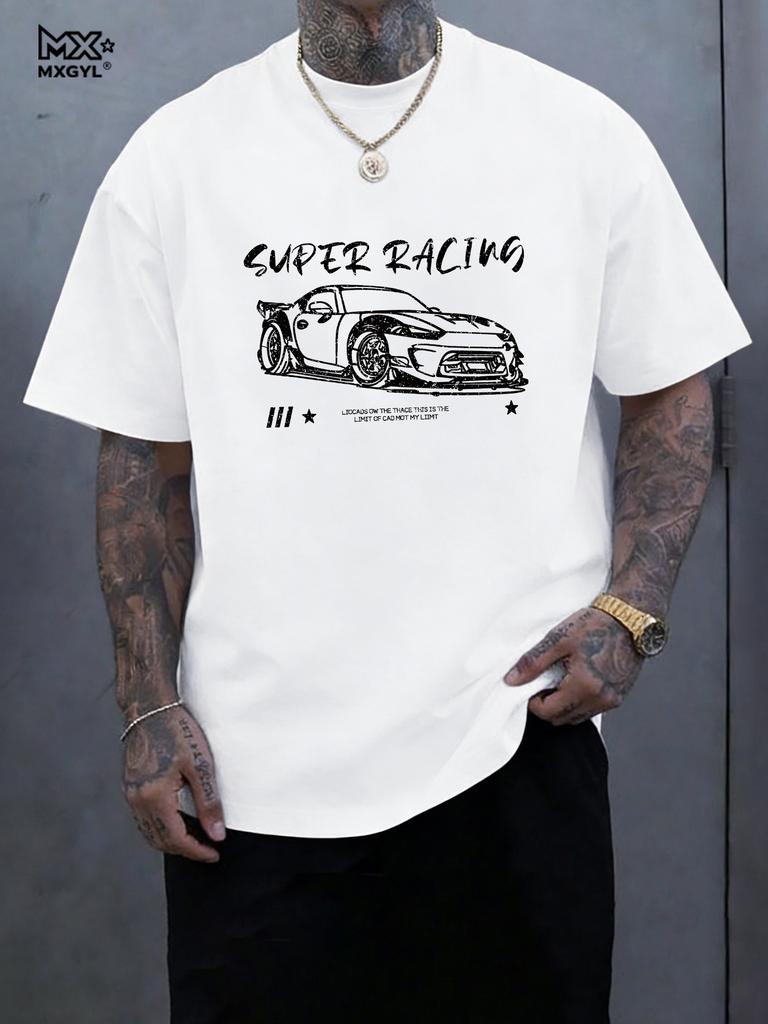 New Model Stereoscopic Men's Graphic Print Short Men's Vintage Classic Car Hand-painted Print T-shirt American Ret