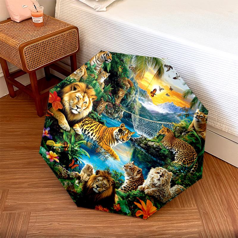 1 PC Automatic Folding Umbrella - Tiger Jungle Wildlife Pattern, Portable & Foldable Design with 8 Ribs, Christmas Birthday Gifts