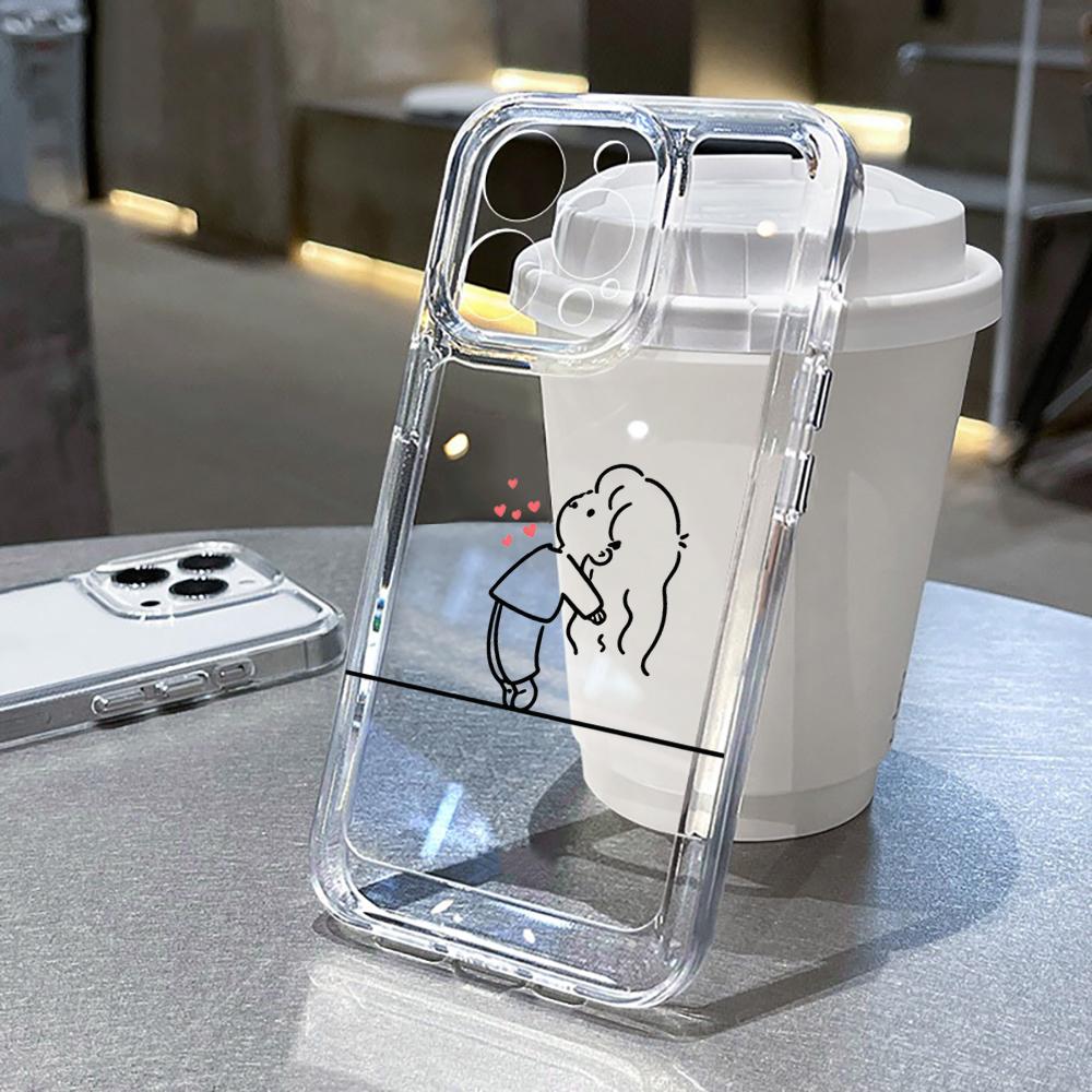 Love Heart Pattern Shockproof Phone Case For iPhone 16 Pro 15 14 13 12 11 17 Pro Max 7 8 Plus XS Silicone Transparent Soft Funda
