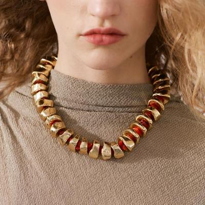 2024 New Golden Vintage Acrylic Stone Beads Splicing Bracelet and Necklace Set for Women Fashion Jewelry Holiday Party Gifts
