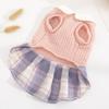 Elegant Puppy Pink Plaid Skirts for Dog Girl Chihuahua Yorkies Female Dog Clothes Cute Cat Princess Dresses with Necktie (M (5.5-8.8lbs))