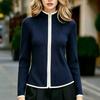 Damen Halbrollkragen Colorblock Besatz Reißverschluss Strick Cardigan Kurzer Mantel Elegante Bürokleidung