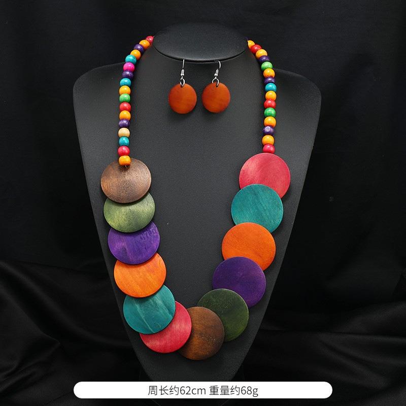 Handmade super exaggerated bohemian wood bead necklace music festival stage catwalk retro personalized vacation accessories