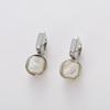 Personalized Simple Copper-Plated Platinum Inlaid White Fritillary Pendant Square Ear Buckle Earrings Fashion Temperament Earrings Women