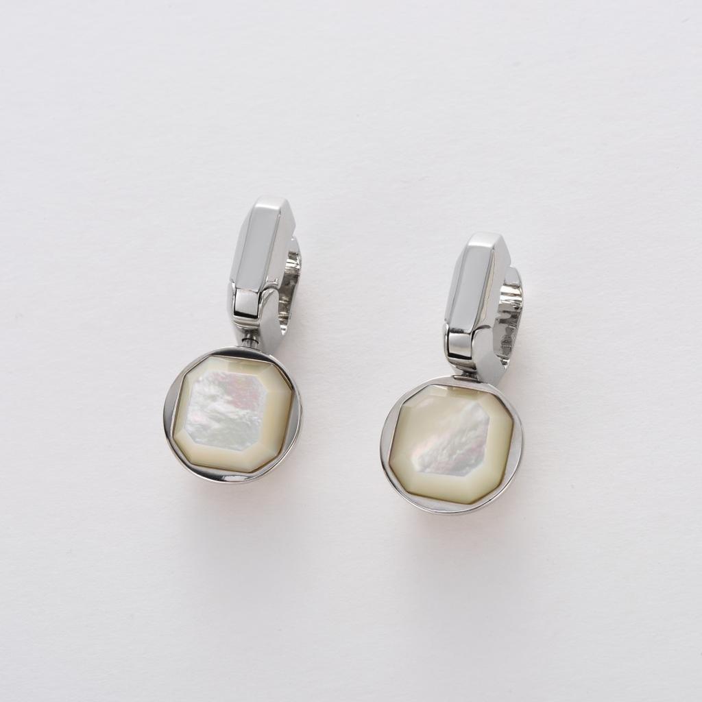 Personalized Simple Copper-Plated Platinum Inlaid White Fritillary Pendant Square Ear Buckle Earrings Fashion Temperament Earrings Women