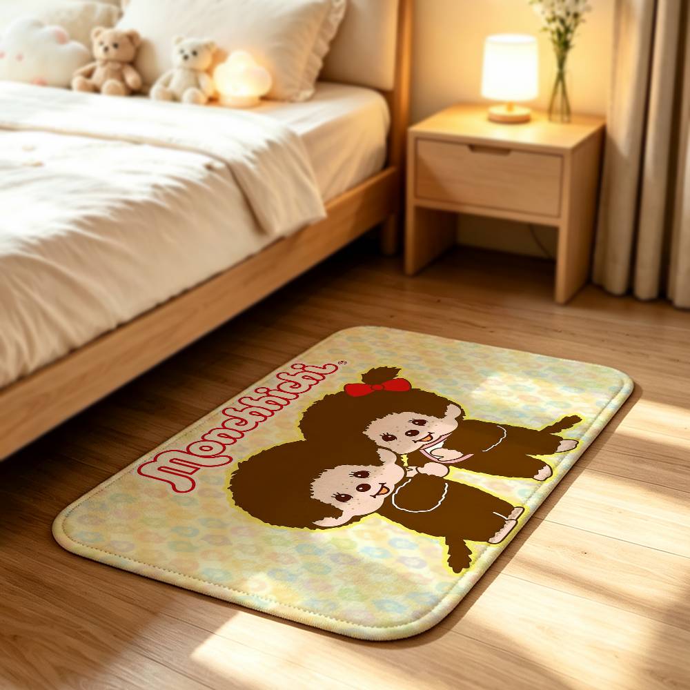 So Cute M-MonchhichiS Cartoon Short Plush Rug Carpet mat Machine Washable Soft Comfortable Anti‑Slip Floor Mat Home Decor