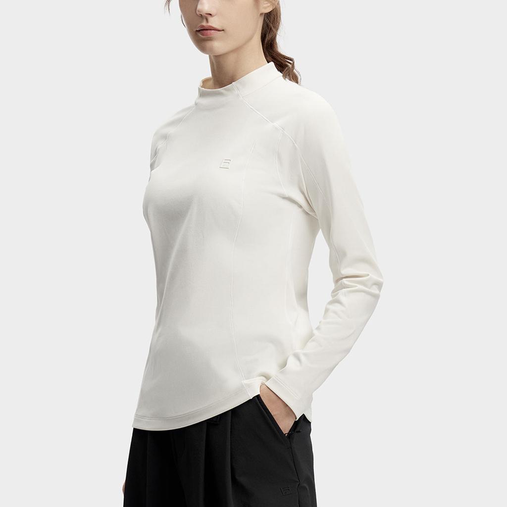 FILA Solid Color Stand Collar Sports Long Sleeve Raglan T-Shirt Women Tops Cloud-White A11W417201F-WT