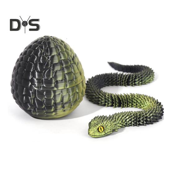 1 Set 3D Printed Snake Egg Figurine Movable Joints Snake Eggshell Figure Fidget Toy Snake Egg with Articulated Snake Inside Desktop Decoration