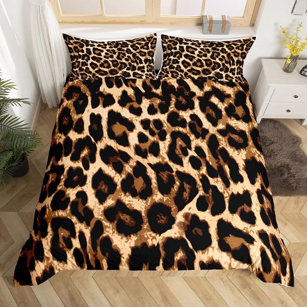 Pink Leopard King Queen Duvet Cover Girly Glitter Bedding Set Cheetah Skin Pattern Quilt Cover 2/3pcs Polyester Comforter Cover