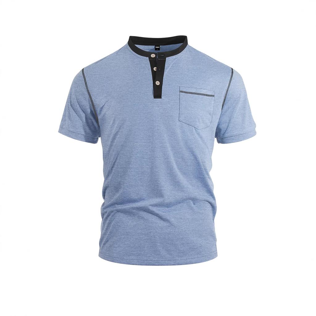 Mens Stand Collar Button Short Sleeve Business Casual Solid Polo Shirt