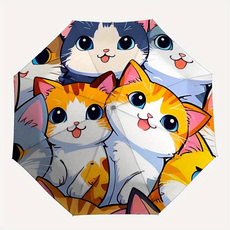 

1pc Cute Cats Automatic Opening/Closing Folding Umbrella with 55 Ribs, Plastic Handle, Windproof Portable Sunshade Umbrella y250726095