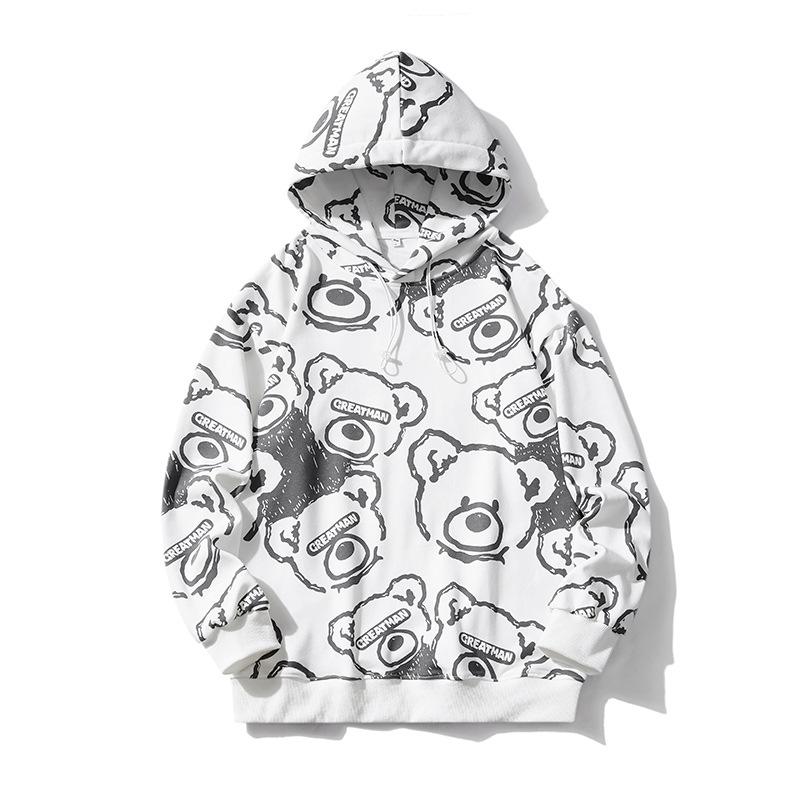 Podzimní a zimní nová celoplošně potištěná mikina s kapucí plus sametová čistá bavlna trendy pár univerzální volná mikina pro muže