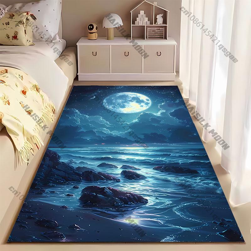 Moonlit ocean under night sky carpet Yoga living room room decor children's crawling mat doormat area rug games mat